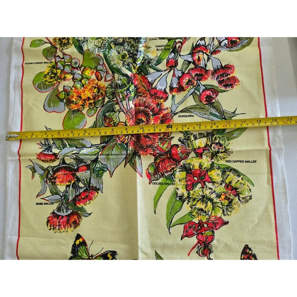 Vintage Ross Australias Eucalypts Tea Towel Linen Cotton Botanical Butterfly